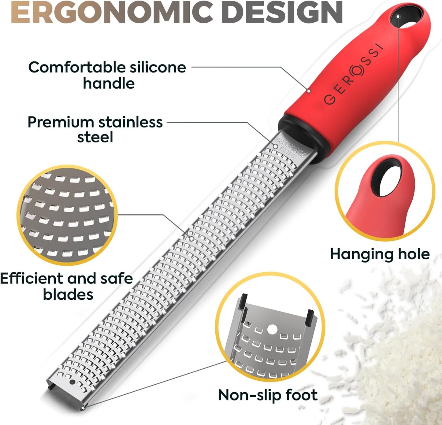Stainless Steel Cheese and Citrus Zester Grater w/Extra Sharp Blade - Perfect for Lemons, Parmesan, Garlic, Chocolate - Spice Up any Kitchen Dish in Seconds with Your Premium Hand Held Shredder