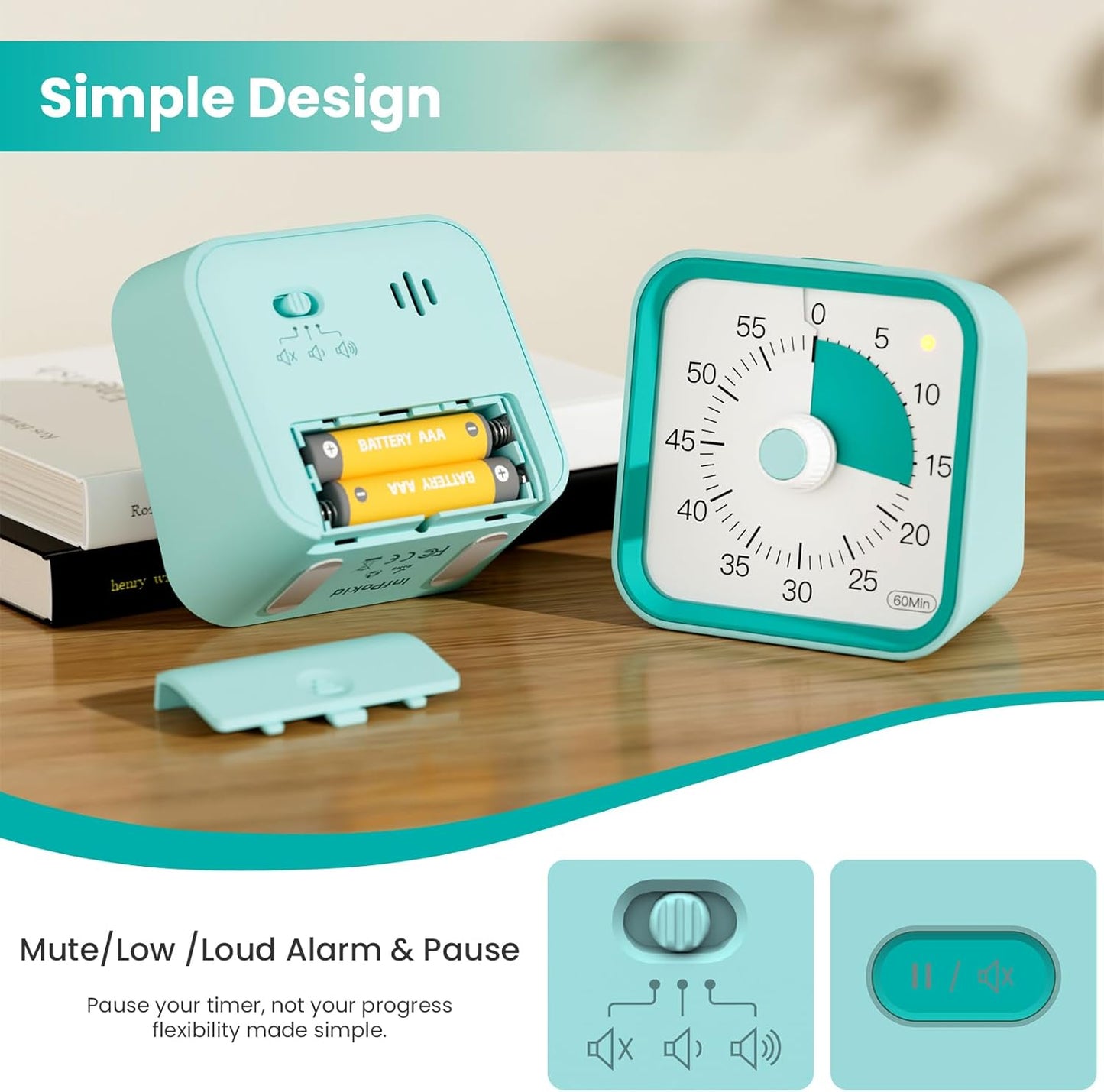 Visual Timer for Kids with Pause Function, 60 Minute Countdown Timer for Kids Desk Study, Teaching, Kitchen Cooking, Office Meetings, Time Management for ADHD (White)