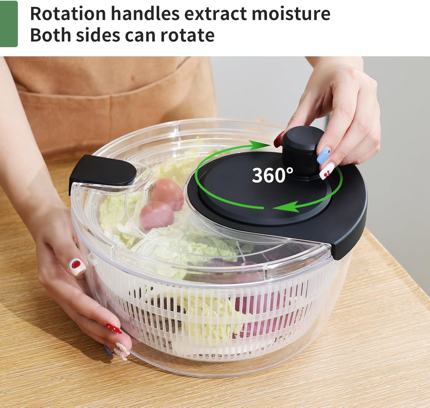 Salad Spinner Large, Fruit Washing Bowl with Strainer, Quick and Easy Use Lettuce Spinner, Fruits and Vegetables Washer, Lettuce Salad Dryer, Kitchen Essentials (6L/6.34Qt)