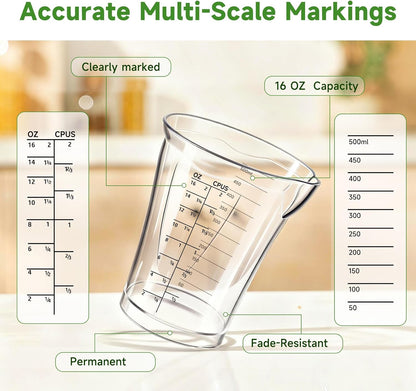 Blender Measuring Cup, 16 oz, Immersion Blender Cup, Compatible with Cuisinart Hand Blender, for Sauce Smoothies Egg Mixture Etc, (Plastic material, height 5.2in, capacity 16 oz,500ml).