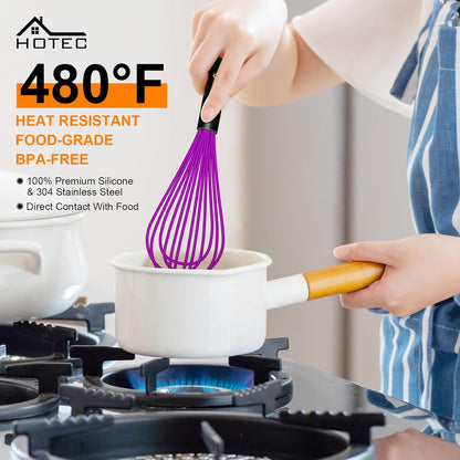 HOTEC 4 Pieces Silicone Whisks Set, Wire Balloon Whisks for cooking Egg Beater, Non-slip Handle Whisk for Non-stick Cookware Perfect for Cooking, Stirring, Beating and Blending (Multicolor)