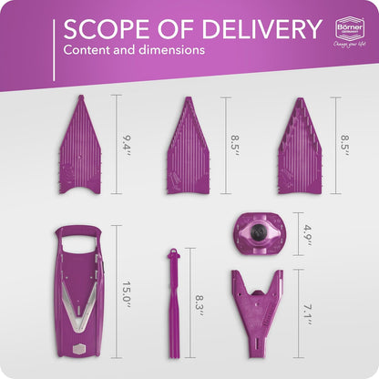Börner Mandoline Slicer V5 (Professional Set) • Adjustable Vegetable Slicer (7-piece) • 10 Cutting Styles • Kitchen Slicer incl. Docking Station • Stainless Steel V-Blade • Color: Red