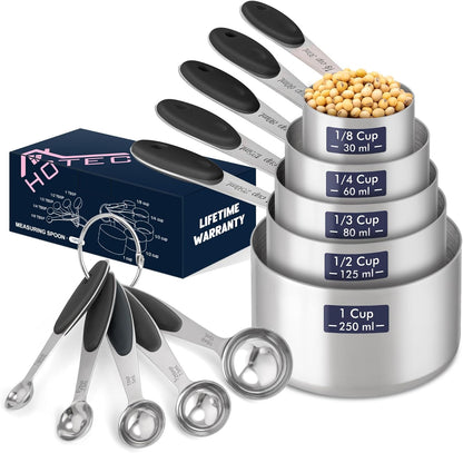 HOTEC 10-Pack Measuring Cups &Spoons Set, Kitchen Gadagets Cooking Baking, Measuring Spoons, Heavy Duty & Dishwasher Safe for Dry and Liquid Ingredients, Multicolor