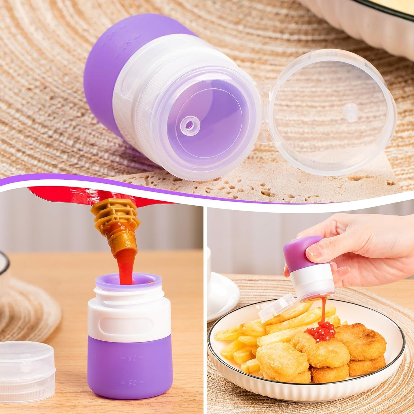 MICEBAY 8-Pack Salad Dressing Container To Go, 2-oz Silicone Small Condiment Squeeze Bottles and 1.6 oz Stainless Steel Sauce Containers Cups, Leakproof Condiment Containers with Lids for Lunch Box