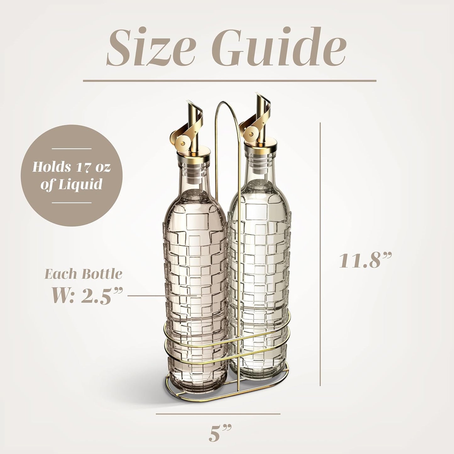 COOK WITH COLOR Glass Olive Oil Bottle Dispenser - 2 Pack- 17oz Oil and Vinegar Cruet - Olive Oil Carafe Decanter for Kitchen, Elegant Waves, Clear