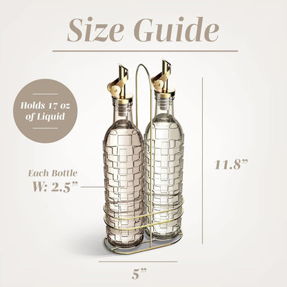 COOK WITH COLOR Glass Olive Oil Bottle Dispenser - 2 Pack- 17oz Oil and Vinegar Cruet - Olive Oil Carafe Decanter for Kitchen, Elegant Waves, Clear