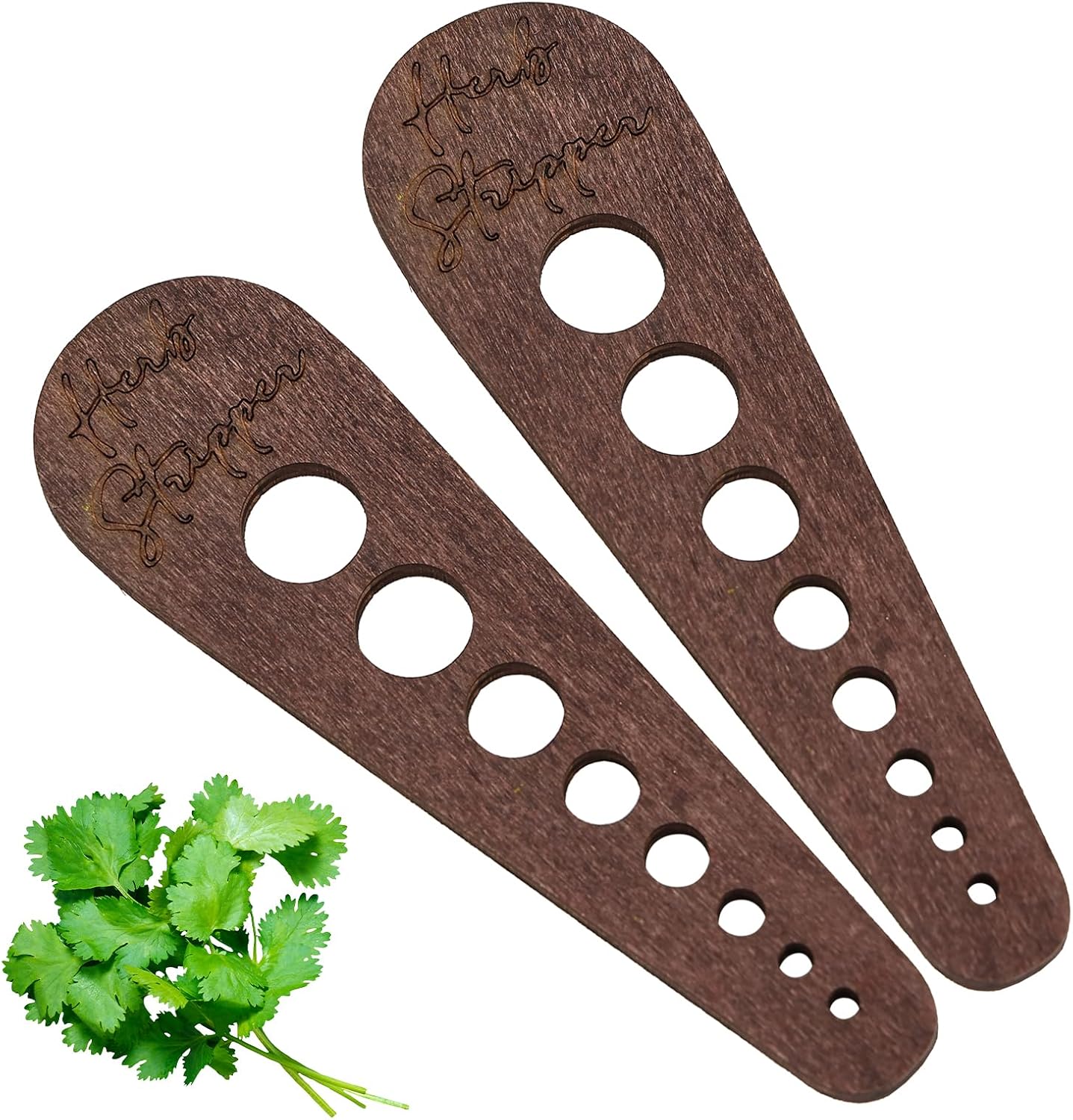 2 Pcs Herb Stripper Tool, Wooden Herb Stripper Vegetable Leaf Remover 8 Different Aperture Designs Wood Stripping Strippers Suitable for Herbs, Parsley, Coriander, Thyme, Rosemary (Brown)