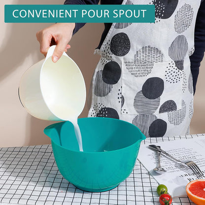 BoxedHome Nesting Plastic Mixing Bowl Set, 4 Piece Mixing Bowl Set with Pour Spouts, Size 1.7, 2.5, 3.5 and 4.5qt, for Prepping, Mixing, Baking, Cooking(2023 New Version, Pink)