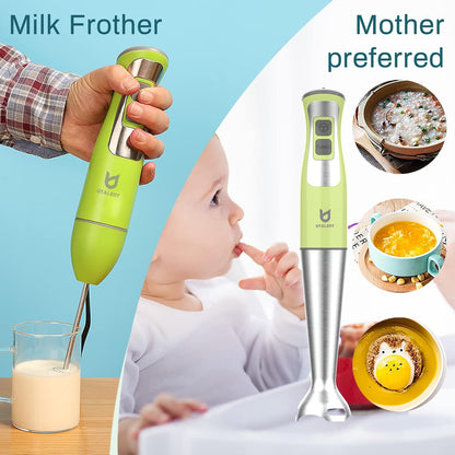 Immersion Hand Blender, UTALENT 5-in-1 8-Speed Stick Blender with 500ml Food Grinder, BPA-Free, 600ml Container,Milk Frother,Egg Whisk,Puree Infant Food, Smoothies, Sauces and Soups - Green