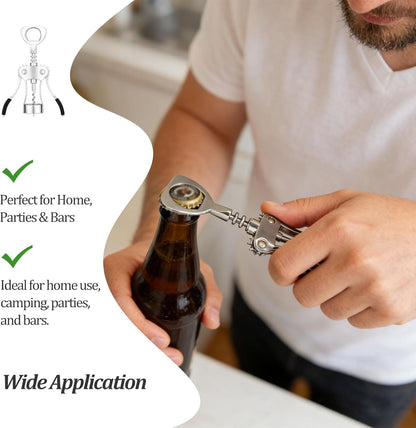 Premium Wing Wine Opener Corkscrew, Zinc Alloy Multi-Use Bottle Opener for Home & Bar