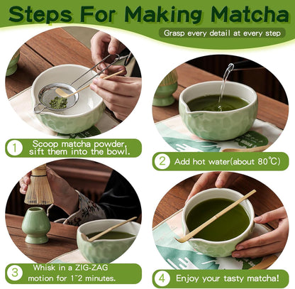 Clay&Fire Matcha Whisk Set, 9 pcs Ceramic Matcha Set, Gifts for Women,Matcha Bowl with Spout and Whisk, Matcha Kit for Matcha Lovers, Gift Mother's Day, Birthday, Anniversary