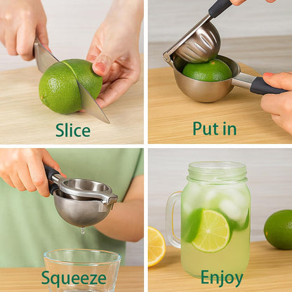 Lemon Squeezer, Stainless Steel Lemon Juicer & Lime Squeezer, Manual Citrus Juicer with Non-Slip Silicone Handles, Easy to Use & Clean