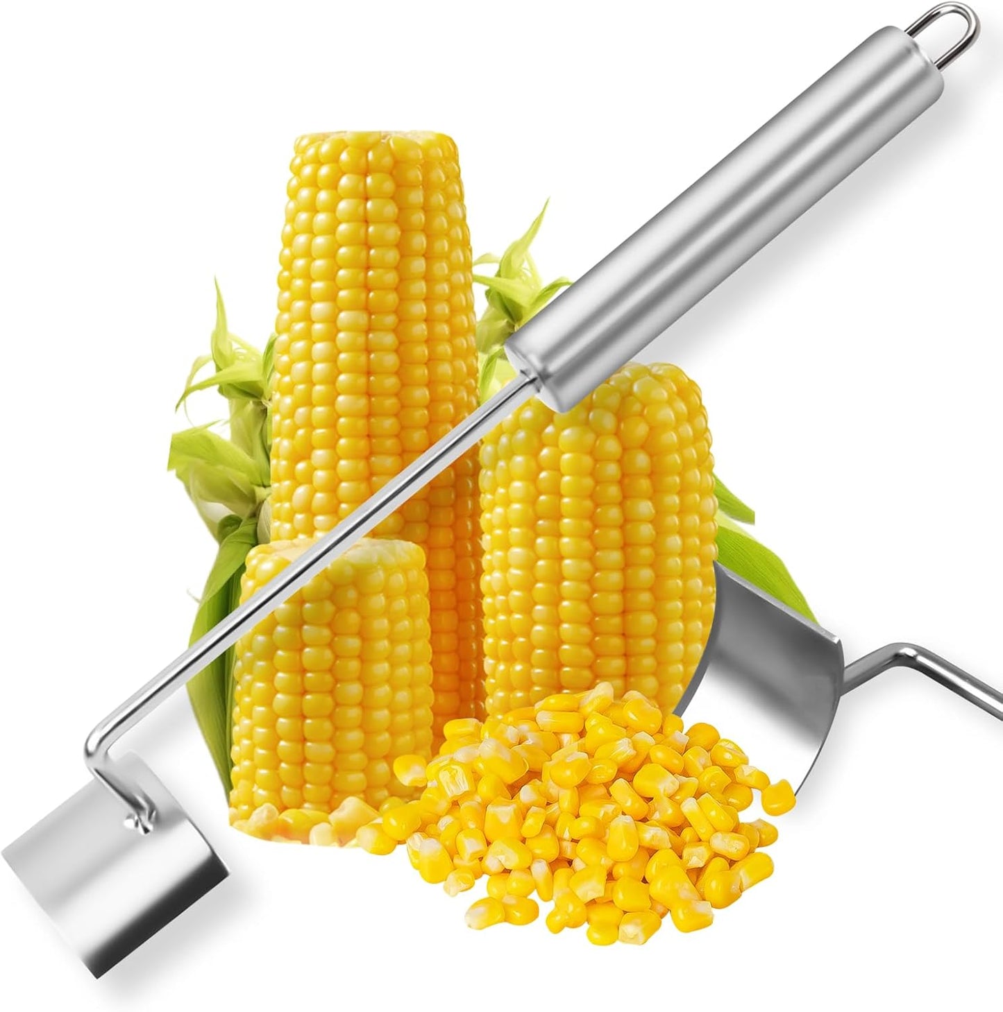 Long Handle Stainless Steel Corn Peeler,Easy Clean Corn on the Cob Remover for Home Kitchen and Outdoor Dining