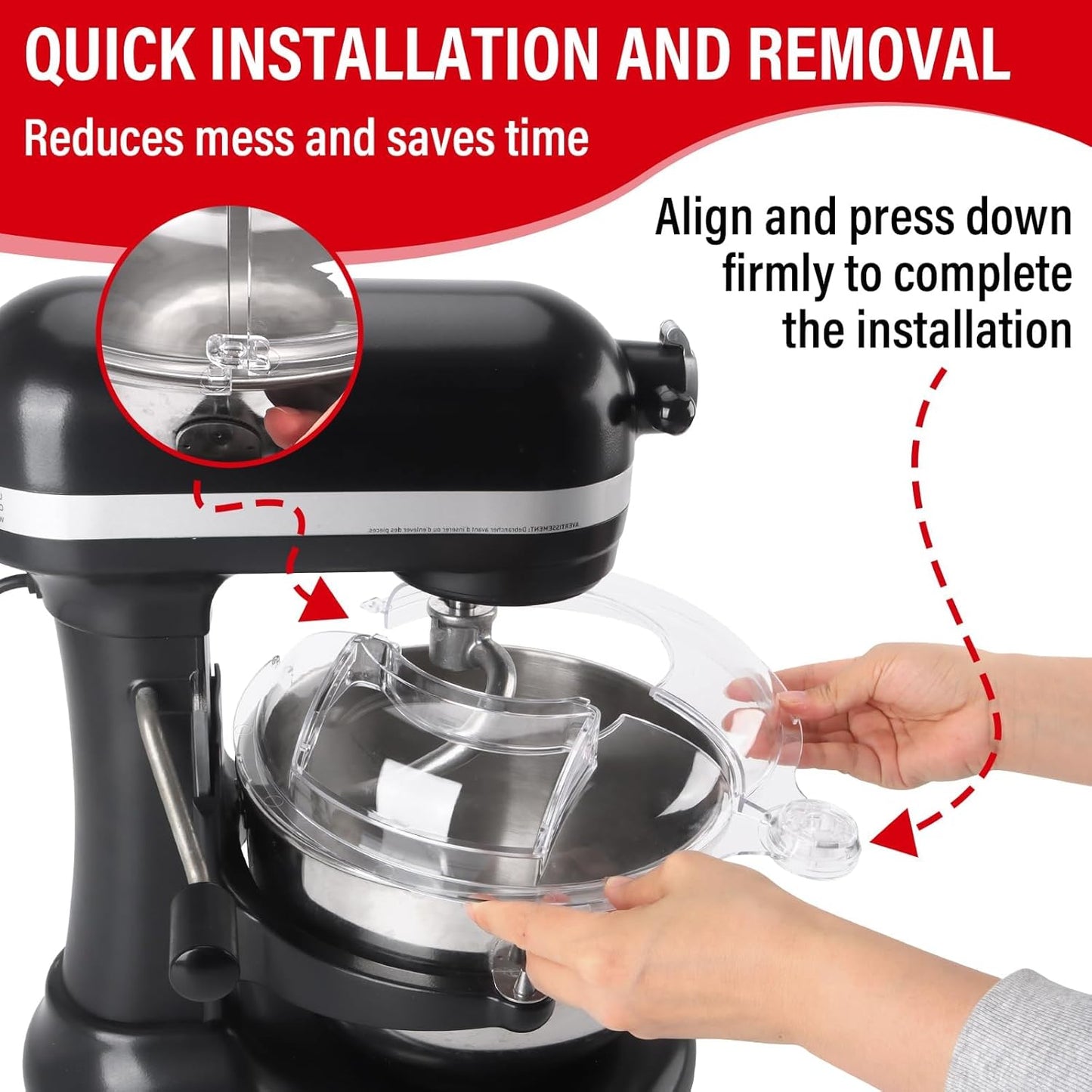 Pouring Shield for KitchenAid Tilt Head 4.5-5 QT (for Stainless Steel Bowls Only), for Kitchen aid Accessories and Attachments, Fully Enclosed Foldable Lid Mixer Bowl Cover & Flour Funnel
