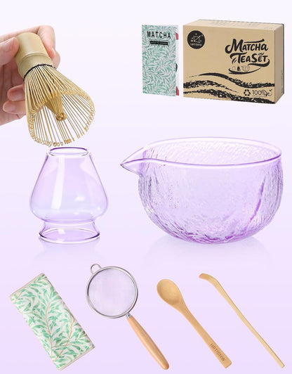 Matcha Whisk Set, 7 Pcs, Matcha Kit Includes Matcha Bowl, Matcha Whisk and Holder, Bamboo Scoop, Spoon, Sifter and Tea Towel, Matcha Set, Gift for Matcha Lovers & Beginners (Pink)
