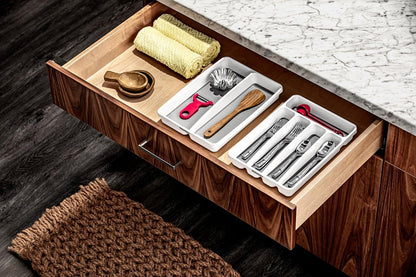 madesmart Premium Small Utensil Tray, Deep Storage for Ladles, Whisks & Serving Tools, Non Slip Lining, for Drawers & Home Organization, White