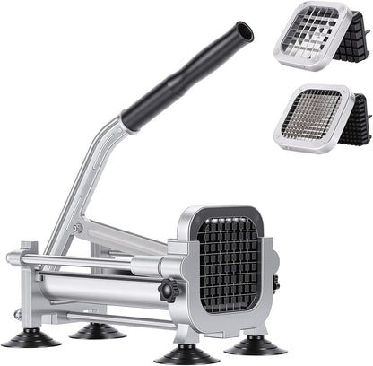 Manual French Fry Cutter for Potatoes with Interchangeable Blades, Handheld Stainless Steel Potato Slicer for Home and Commercial Use (1/2'' & 3/8'' & 1/4'')