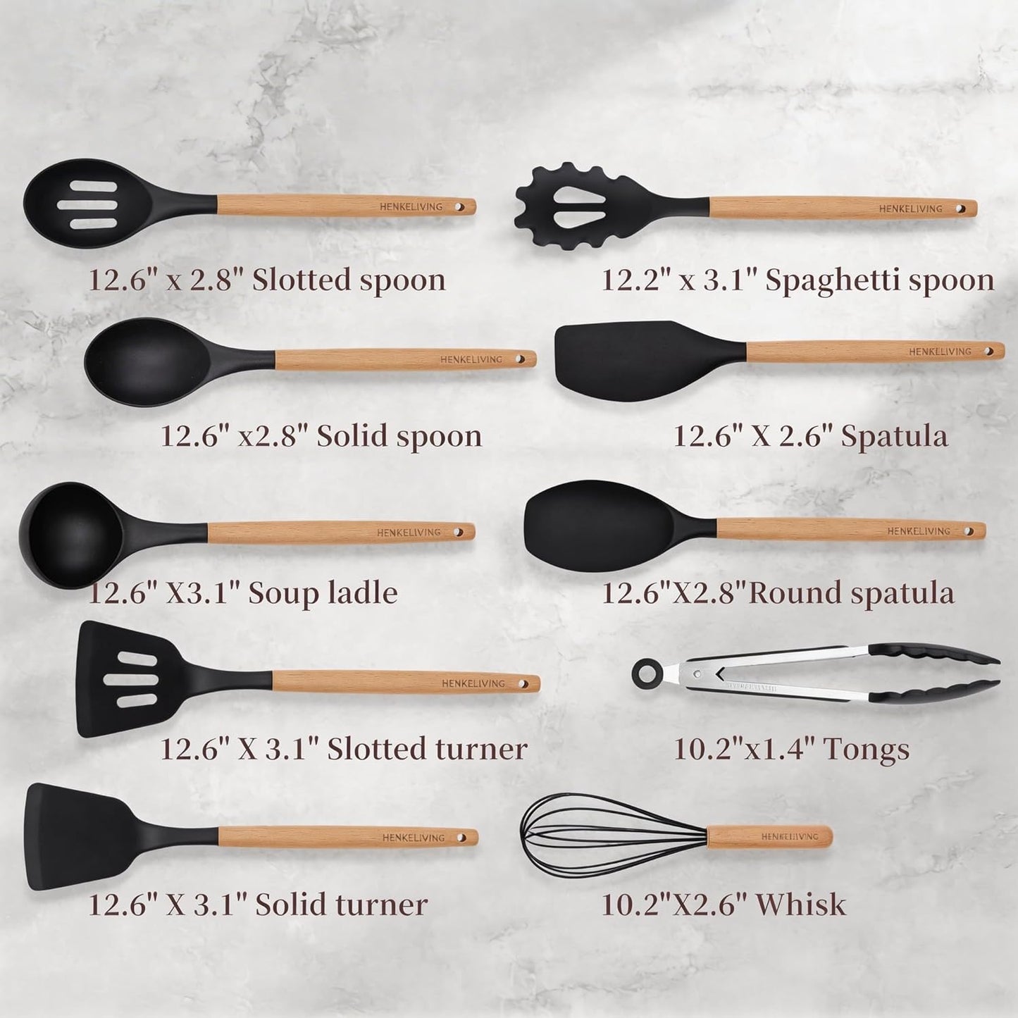Silicone 10 Pcs Kitchen Cooking Utensils Set, Recycled Materials Certification, BPA Free Spatula Set with Heat Resistant Wood Handles for Nonstick Cookware, Cream White