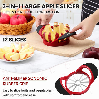 SCHVUBENR 12-Blade Apple Slicer and Corer - 4.72 Inch Sharp Stainless Steel Apple Cutter - Professional Apple Divider Tool for Quick Slices - Easy to Use & Clean - Slice Fruits with Ease - Black
