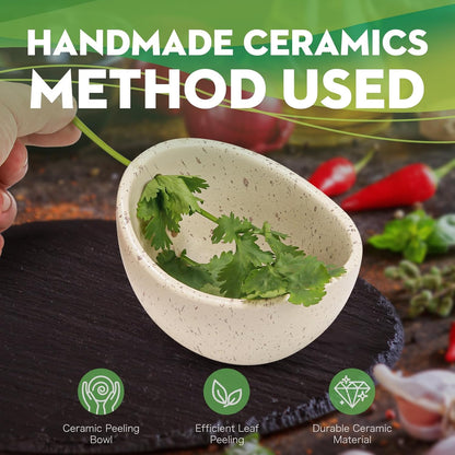 Herb Stripper Bowl, Ceramic Herb Peeling Bowl, Kitchen Herbs Leaf Stripping Tool, Pottery Herb Peeler for Kale, Thyme, Basil, Rosemary Stripper (A-Style, 1 pc)