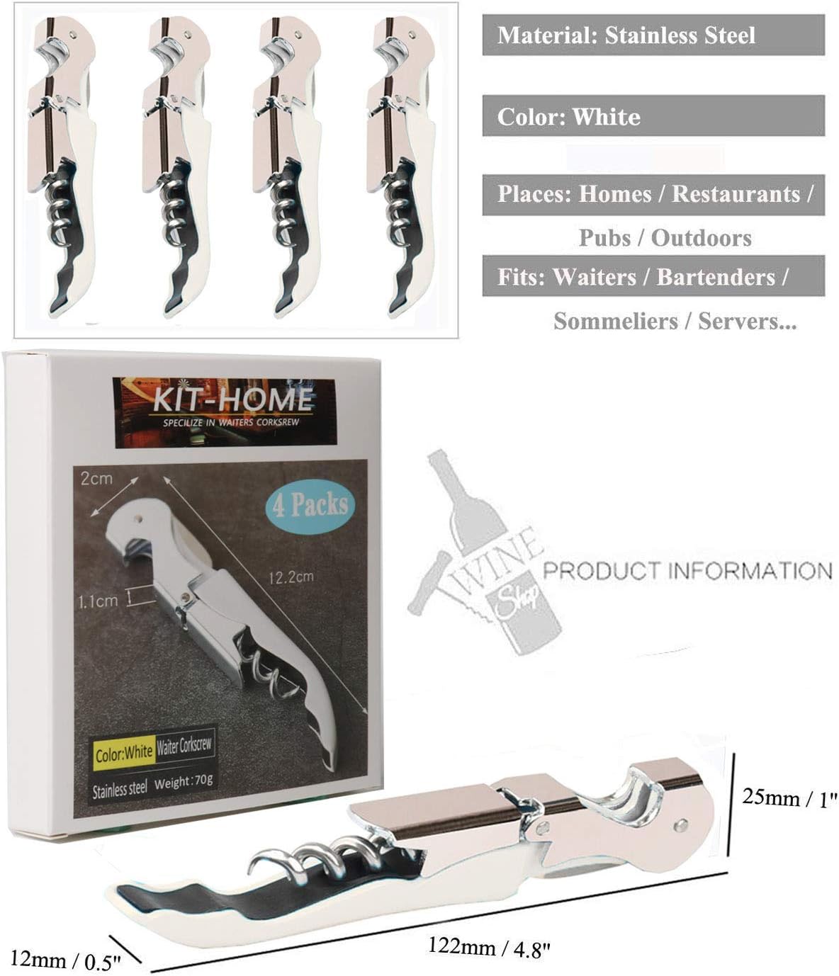 Kit-Home Professional Waiter Corkscrew Wine Openers Set (4 PCS),Upgraded with Heavy Duty Stainless Steel Hinges Wine Key for Restaurant Waiters, Sommelier, Bartenders
