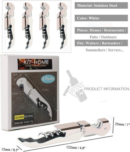 Kit-Home Professional Waiter Corkscrew Wine Openers Set (4 PCS),Upgraded with Heavy Duty Stainless Steel Hinges Wine Key for Restaurant Waiters, Sommelier, Bartenders