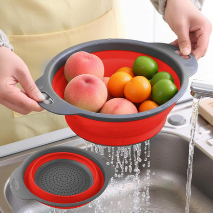 Collapsible Colanders, Food Strainers for Kitchen Use, Food-Grade Silicone Folding Strainer for Rinsing and Draining, Orange