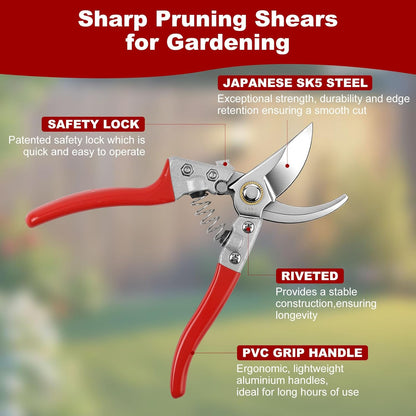 LEEPENK 2 Piece Garden Shears Set: Heavy Duty Pruning Shears with Japanese SK5 Steel Blade & Long Straight Garden Snip,Complete Pruning Shears for Gardening, Tree Trimming, Flower & Herb Cutting