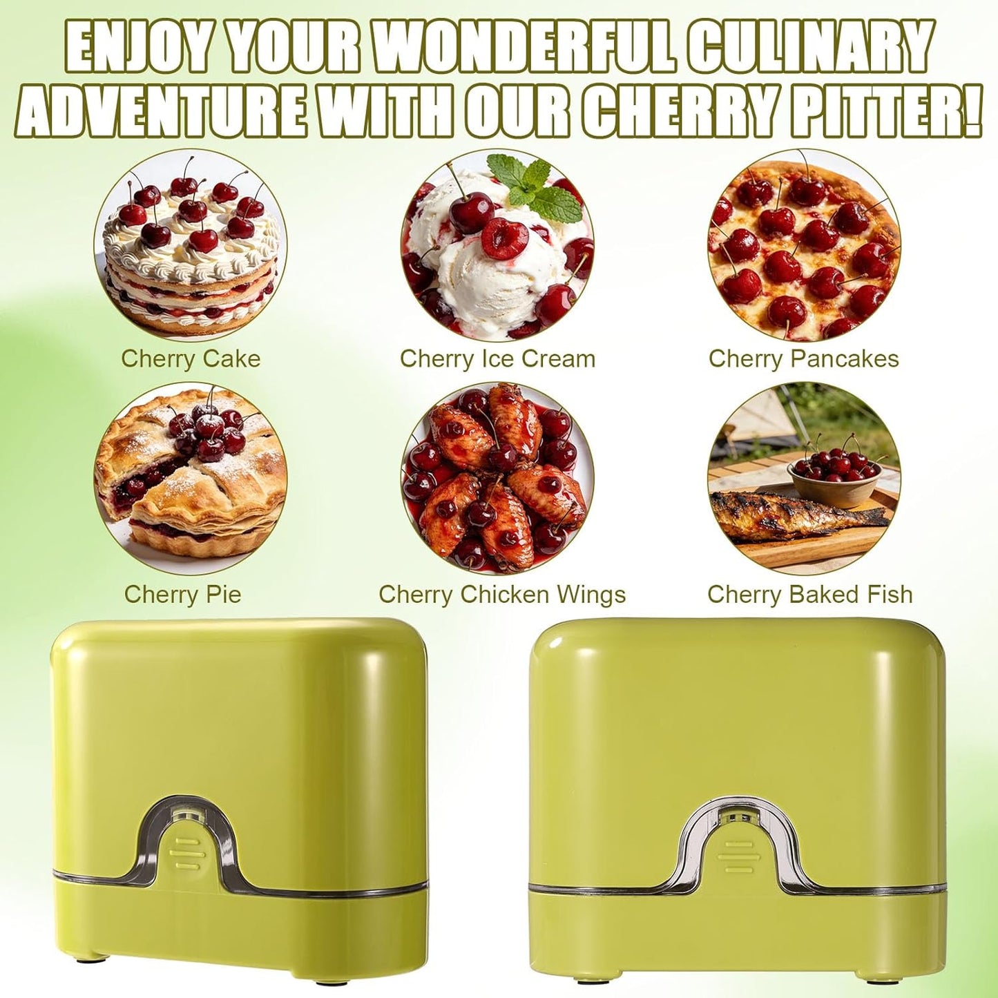 3-in-1 Cherry Pitter and Slicer Tool, Portable Fruit Corer with Ergonomic Press Design Removes Pits from 3 Cherries at Once Time-Saving Cherry Core Remover for Jam Baking & Kitchen Use (Green)