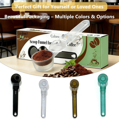 Credon Coffee Scoop with Funnel for Ground Coffee & Protein Powder – Coffee Bean Measuring Spoon, 2 Tablespoon Slide Scoop for Reusable K-Cup, Precision Spill-Proof (Black)