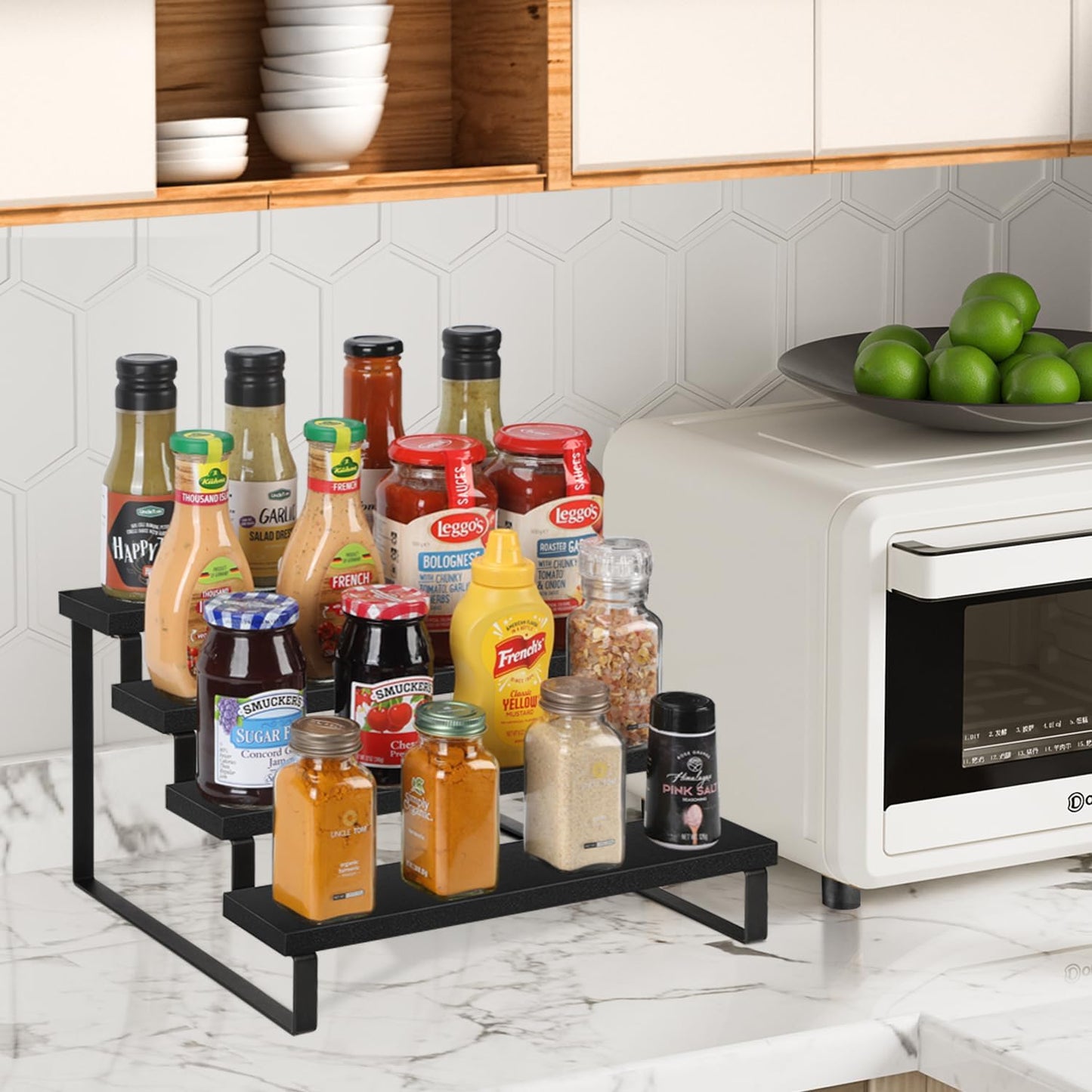 YINMIT Wooden Display Riser Stand, Tiered Perfume and Cologne Organizer Stand, 4 Tier Spice Rack Organizer, Rustic Display Shelf for Candles (4 Tier)
