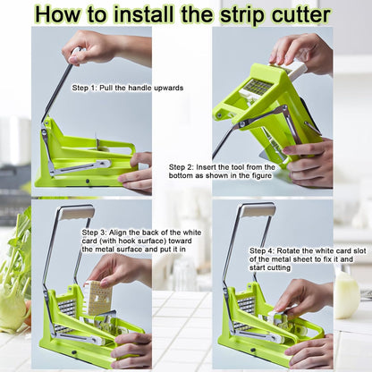 French Fry Cutter, Potato Slicer French Fries with 2 Different Sizes Stainless Steel Blades and No-Slip Suction Base for Potatoes Carrots Cucumbers