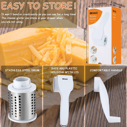 Boao Rotary Cheese Grater Manual Handheld Cheese Grater with Stainless Steel Drum for Grating Hard Chocolate Nuts Kitchen Tool Christmas favors(Gray Green)