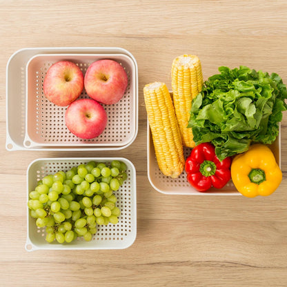 3pcs Fruits & Vegetable Colander Set,2 in 1 Fruit Washing Basket with Strainer,Multipurpose Vegetable Filter,Multi-layer Kitchen Draining Basket Set