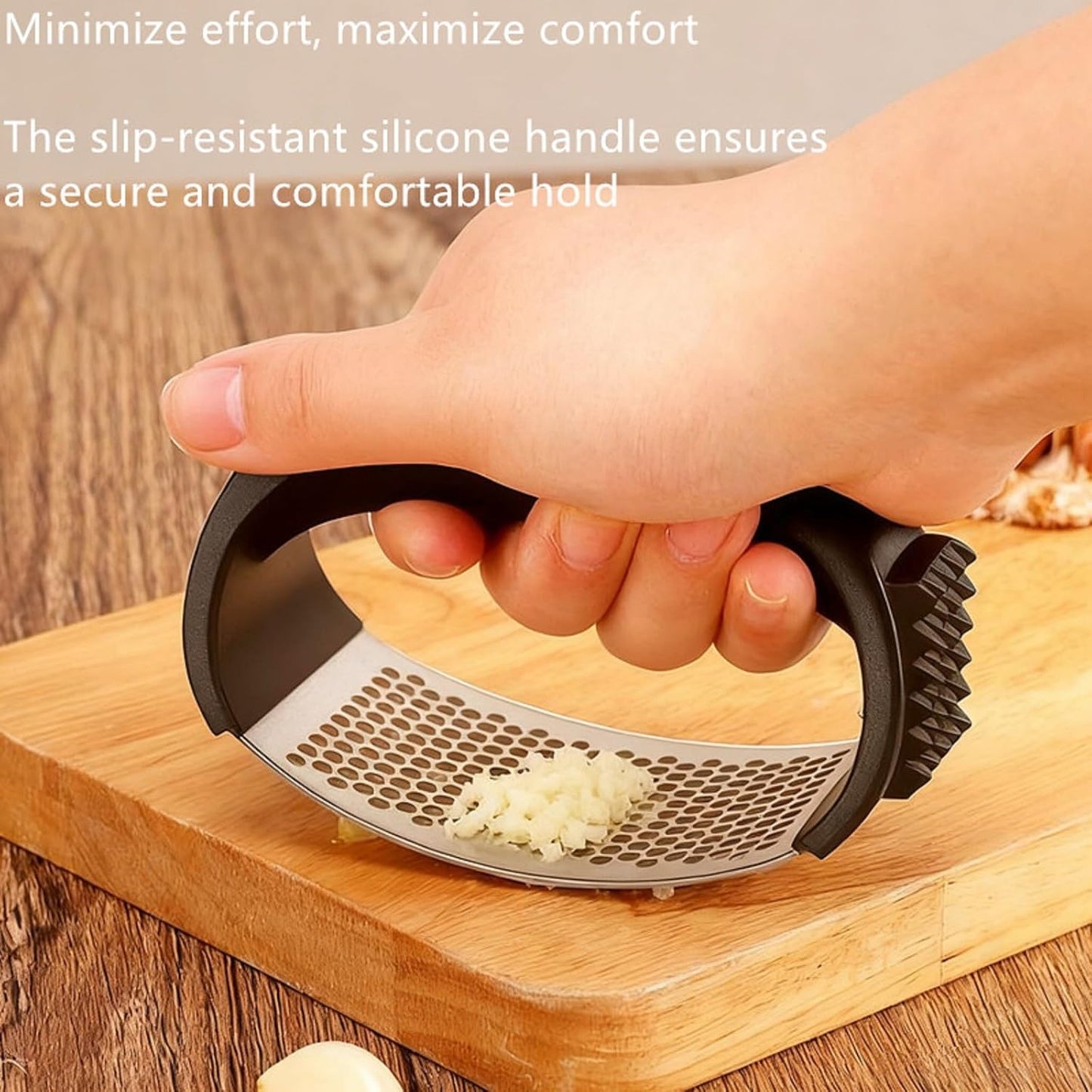 Bestac Stainless Steel Garlic Press, for Kitchen Use, Easy-Clean & Ergonomic Handle for Easily Crushing, Cooking Gadget (1)