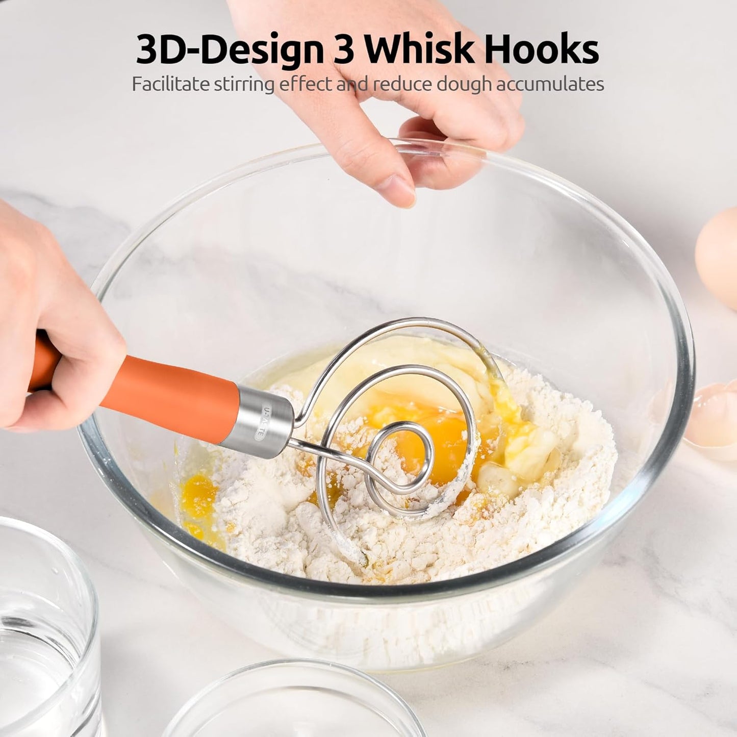 U-Taste 12.6" Danish Dough Whisk: 18/8 Stainless Steel Heavy-Duty Sourdough Mixer Tool, Food Grade Dutch Style Seamless Bread Wisk, Sturdy for Mixing, Stirring, Pressing, Kneading Thick Batter (Black)