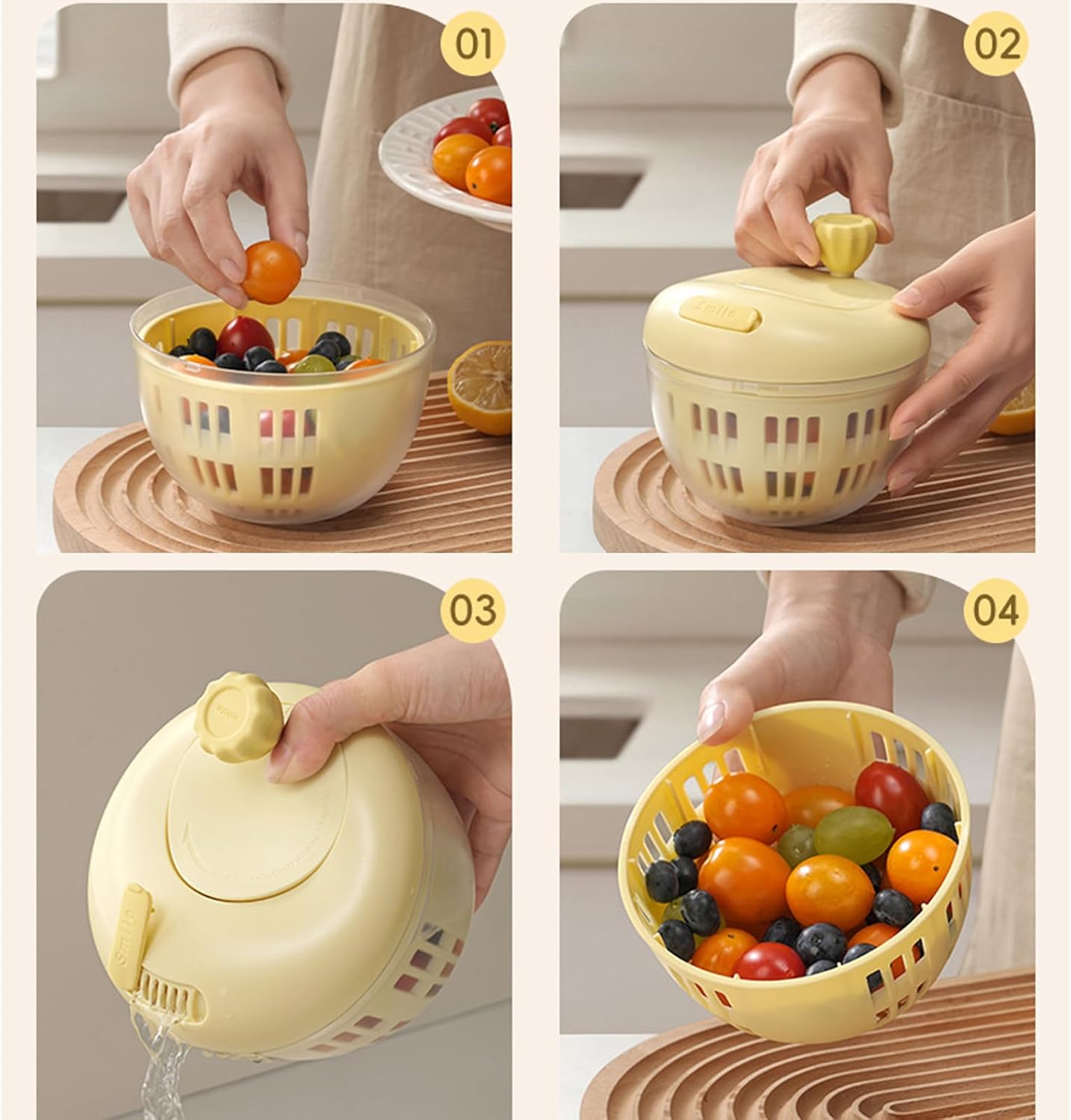 Salad Spinner, Fruit Washer and Lettuce Spinner, Vegetable & Fruit Salad Washing Bowl with Strainer, for Salad Greens, Lettuce, Fruits, Vegetables