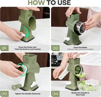 Rotary Cheese Grater,Cheese Shredder Hand Crank, Manual Cheese Grater for Veggies, 3-Blade Grater, Home Kitchen Appliances and Kitchen Gadgets