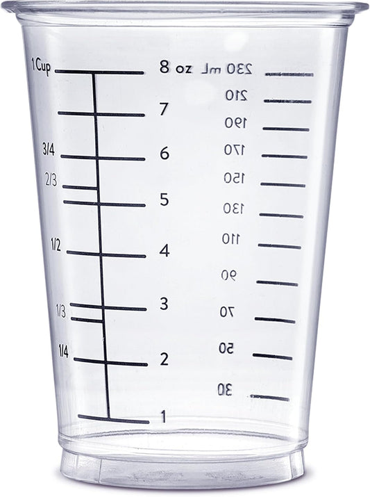 GUSTO 10 oz Clear Plastic Measuring Cups [25 Count] Disposable Multipurpose Cups for Baking, Cooking, Resin & Mixing (Formerly Comfy Package)