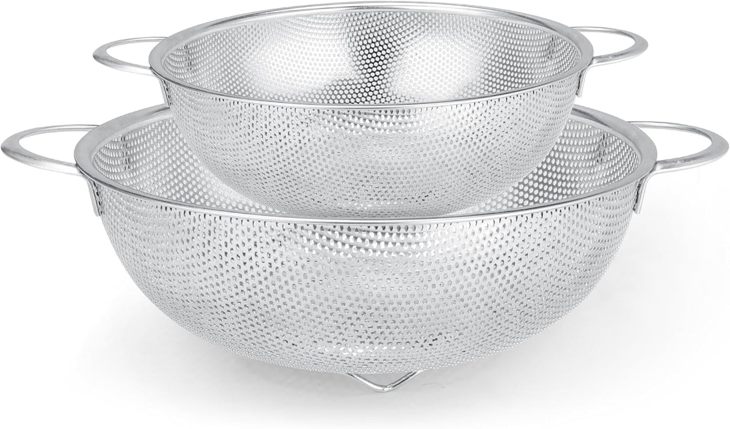 Gulex Colander Stainless Steel 3-Quart, Metal Strainer with Base, Strainer for Kitchen Food, Dishwasher Safe