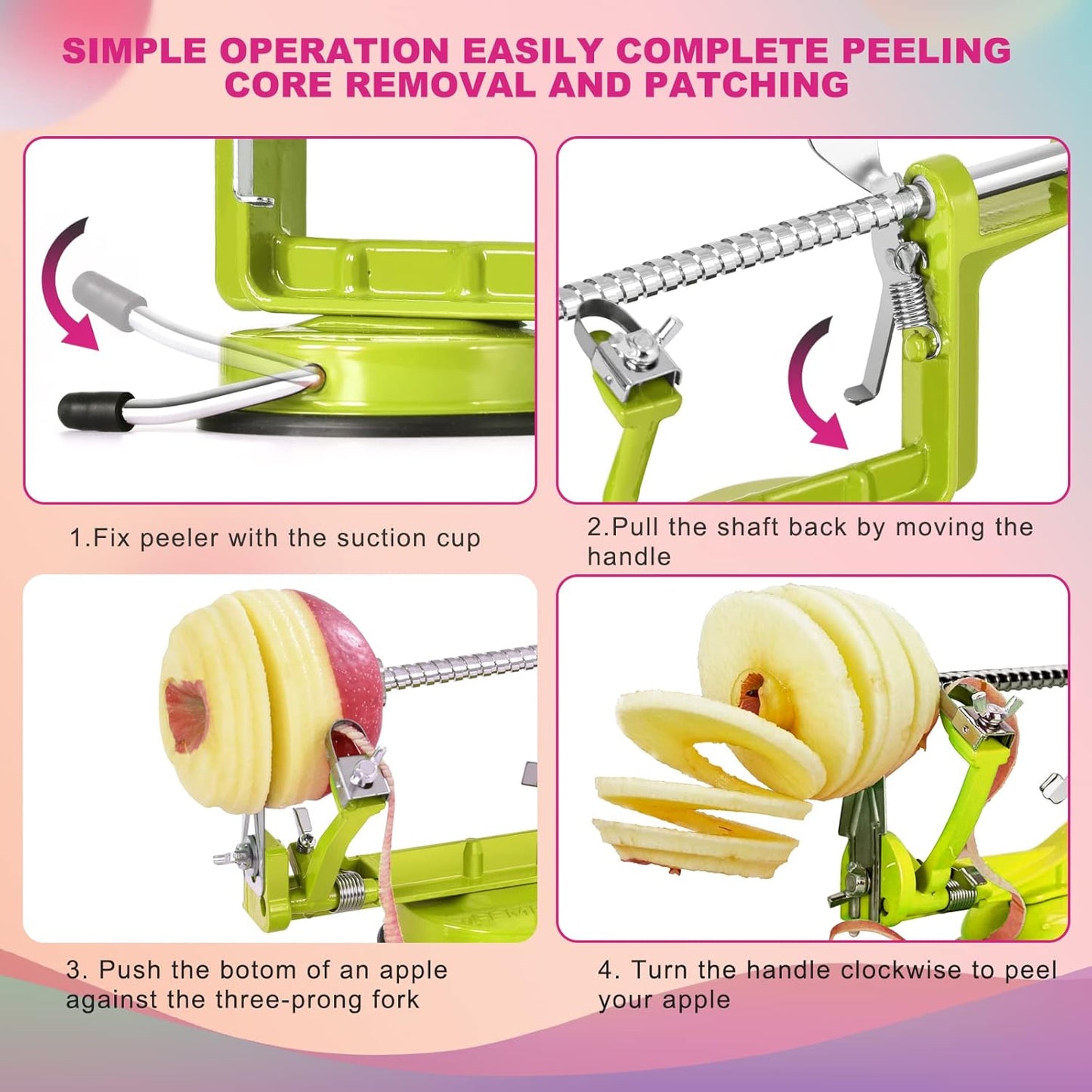 Apple Peeler, Slicer Corer Potato Peelers 3 In 1, Stainless Steel Heavy Duty with Suction Cup Base And 3 Extra Blades (Red)