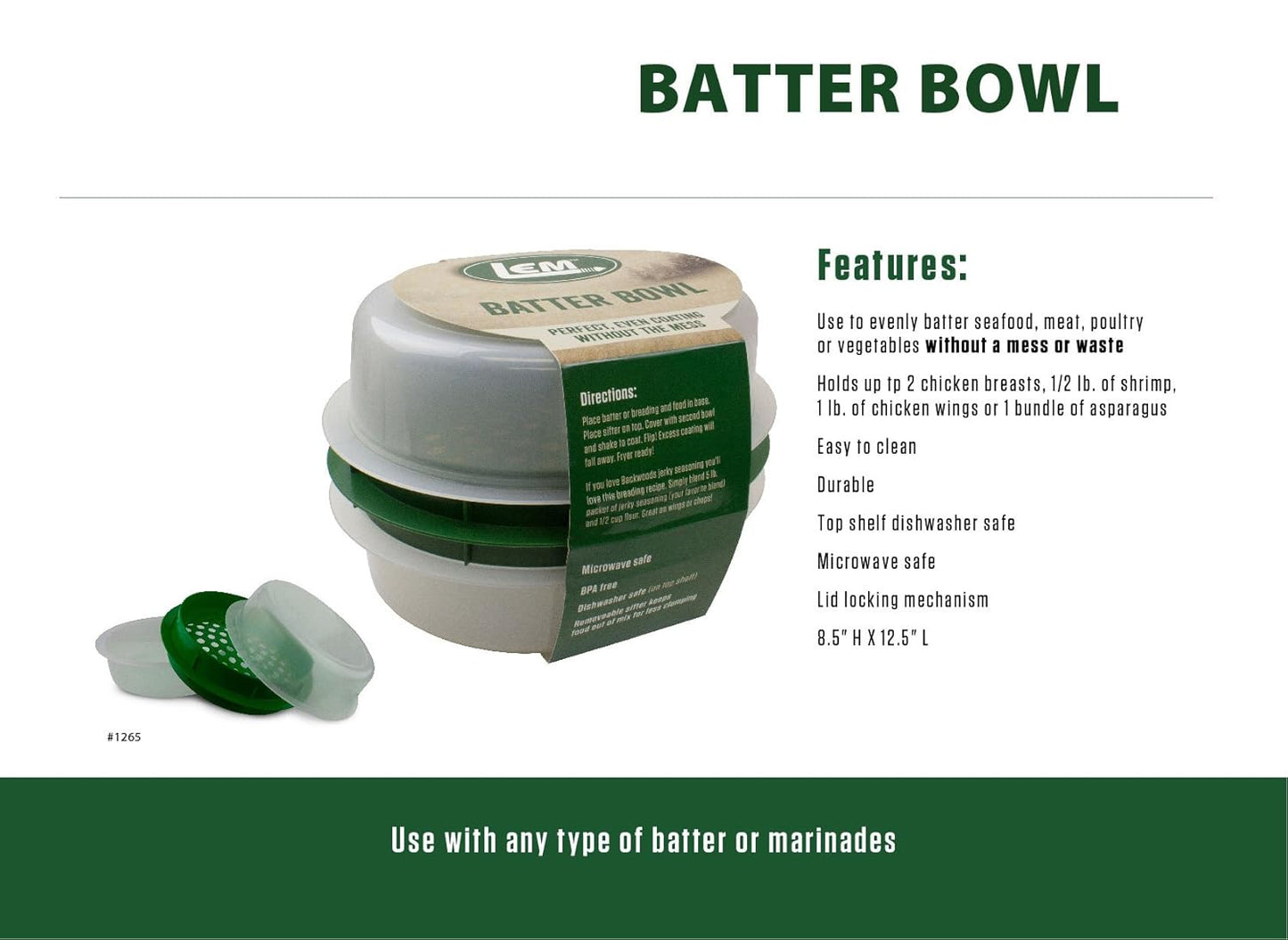LEM Products Batter Bowl, Translucent and Green