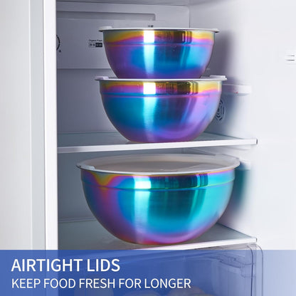 Gold Mixing Bowls With Airtight Lids,Stainless Steel Bowl,Salad Bowls 7 Piece Colorful Nesting Bowl Gold Kitchen Accessories,Size 7,3.6,2.7,2.1,1.5,1.1,0.8QT Stackable Design