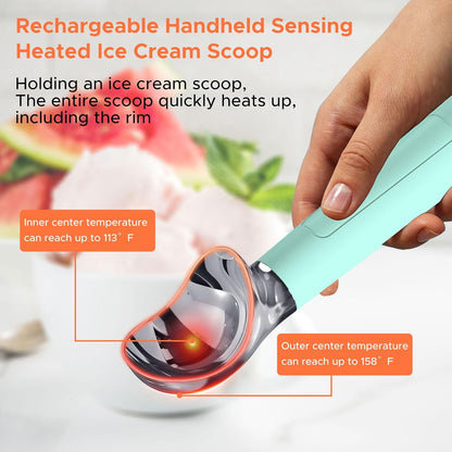 LT LAUDTEC Heated Ice Cream Scoop, Rechargeable Electric Warming Scooper, Heats to 158F for Hard Ice Cream, IP67 Waterproof, Easy for Seniors & Kids (Yellow)