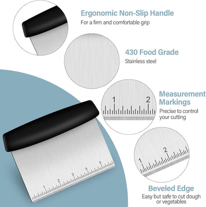 Bench Scraper, Stainless Steel Griddle Scraper with 6''x8'' Meat Temperature Guide Magnet for Barbecue Turners Tools, Blackstone Grill Accessories