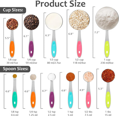 Accmor 11 Piece Stainless Steel Measuring Spoons Cups Set, Premium Stackable Tablespoons Measuring Set for Gift Dry Liquid Ingredients Cooking Baking