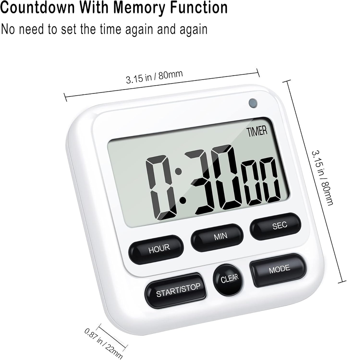 KTKUDY Digital Kitchen Timer with Mute/Loud Alarm Switch ON/Off Switch, 12-Hour Clock & Alarm, Memory Function Count Up & Count Down for Kids Teachers Cooking, Large LCD Display, Strong Magnet (Black)