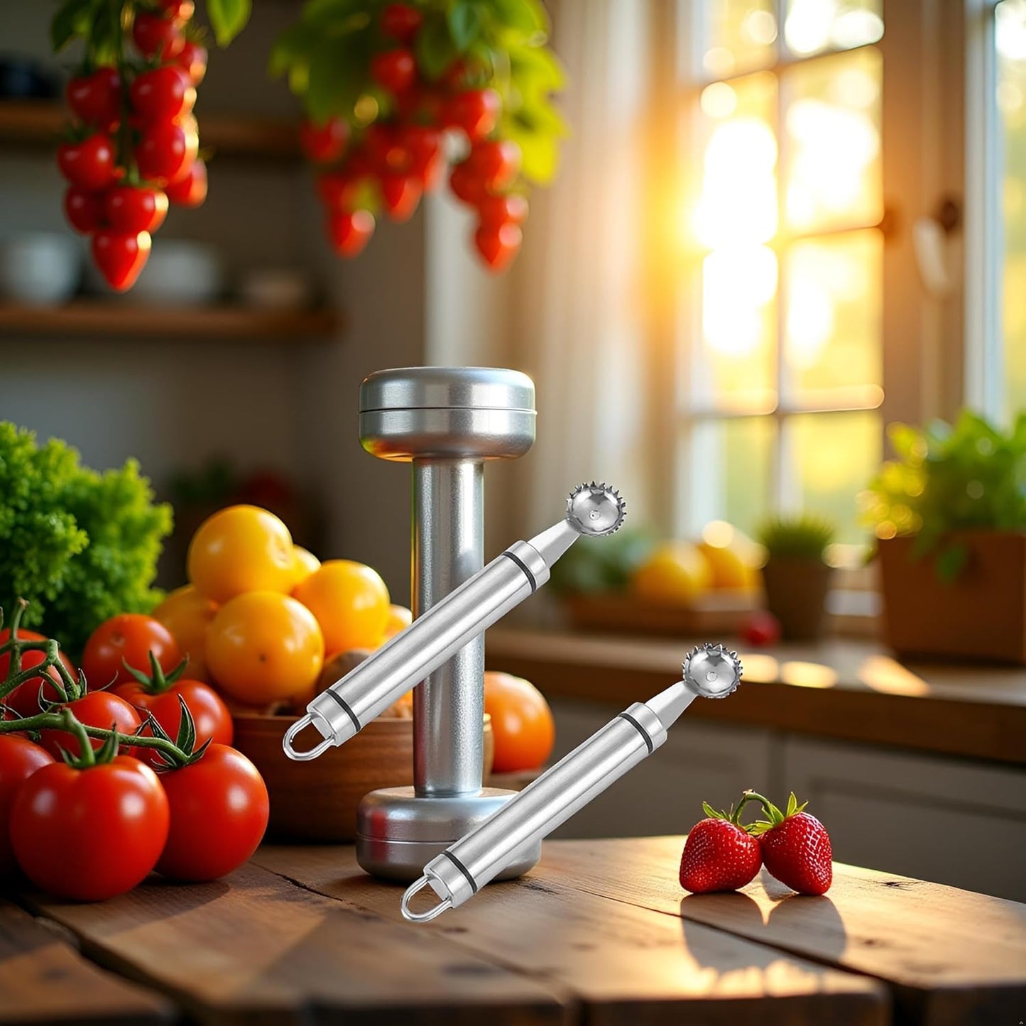 2pcs Stainless Steel Strawberry Huller Multi-Function Stainless Corer and Pitter Remover for Strawberry, Tomato, Vegetable and Fruit