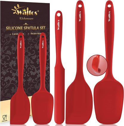 Walfos Silicone Spatula Set of 5 - (600°F) High Heat Resistant Kitchen Scraper Spatulas, One-Pieces Seamless Design, Perfect for Cooking Mixing & Baking - BPA Free and Dishwasher Safe,black