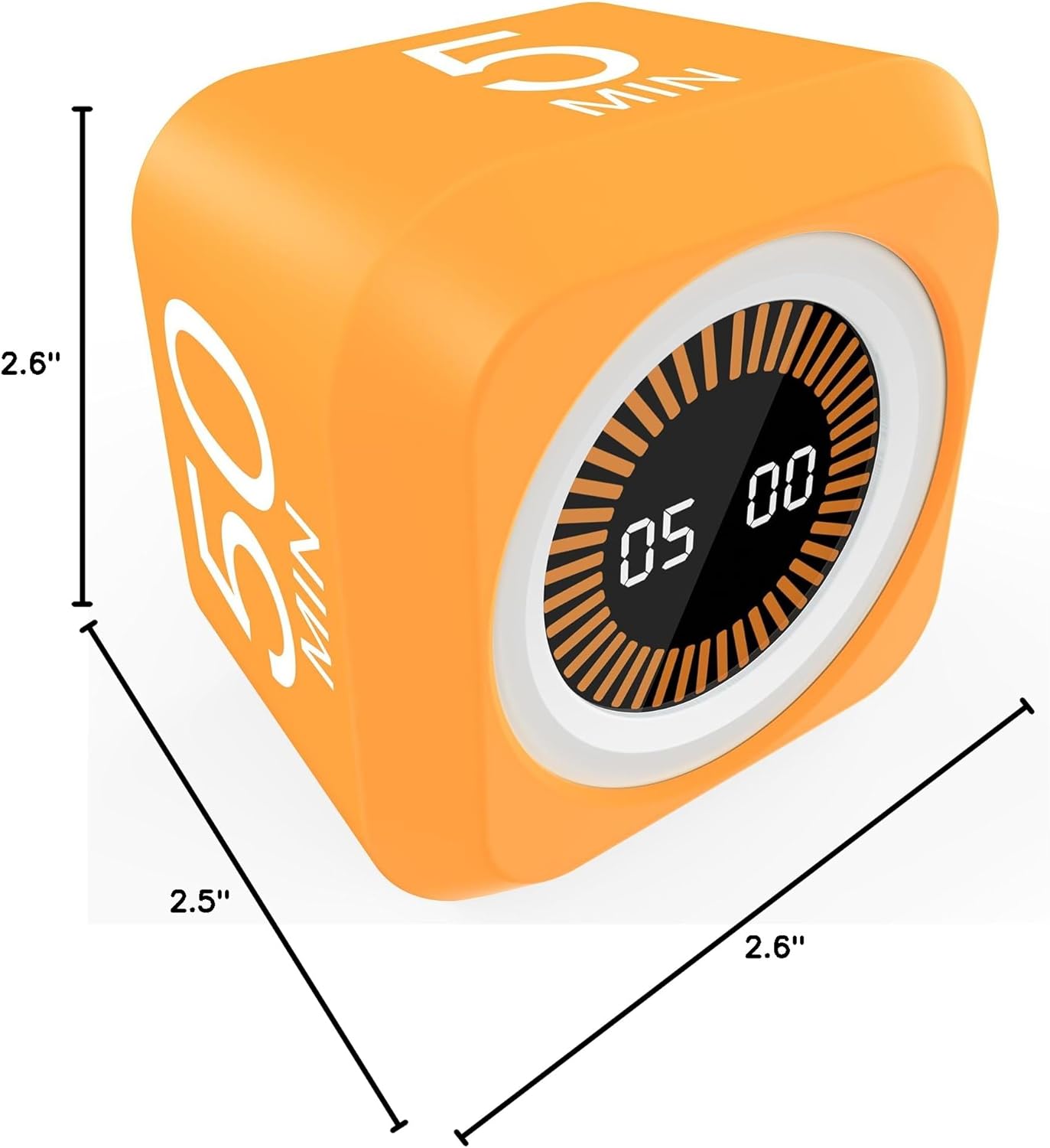 Rotating Cube Pomodoro Visual Timer 5, 25, 10 50 Minutes Preset, Rechargeable Desk Productivity Flip Custom Countdown Timer w/Silicone Cover, Silent Mode for ADHD Study, Work, School(Orange)